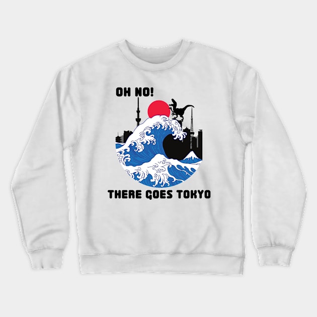 Hokusai Great Wave Dinosaur Mashup Crewneck Sweatshirt by TammyWinandArt